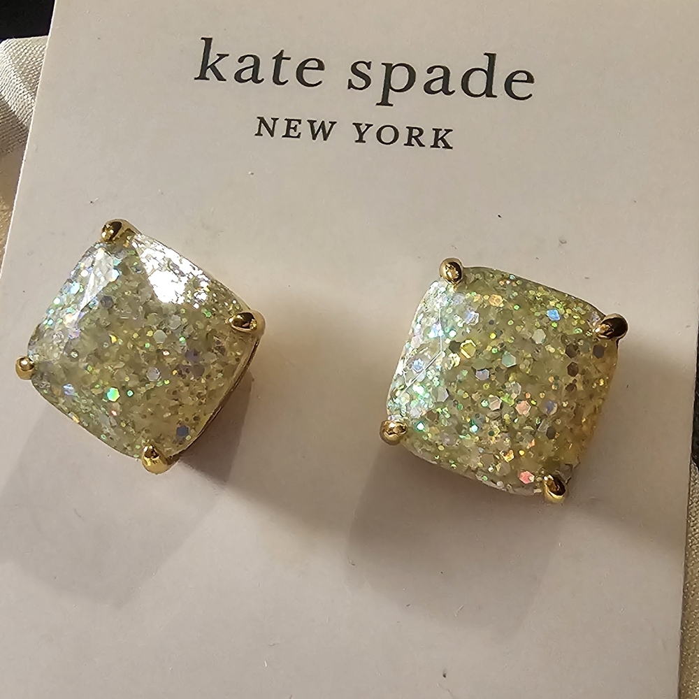 Kate Spade New York Opal Glitter Square Goldtone Stud Earrings NWT - Picture 7 of 10